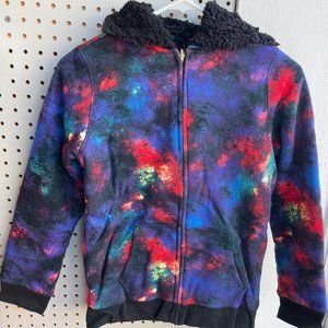 Lands' End Reversible Sherpa Fleece Hoodie, Rainbow Galaxy, NWT